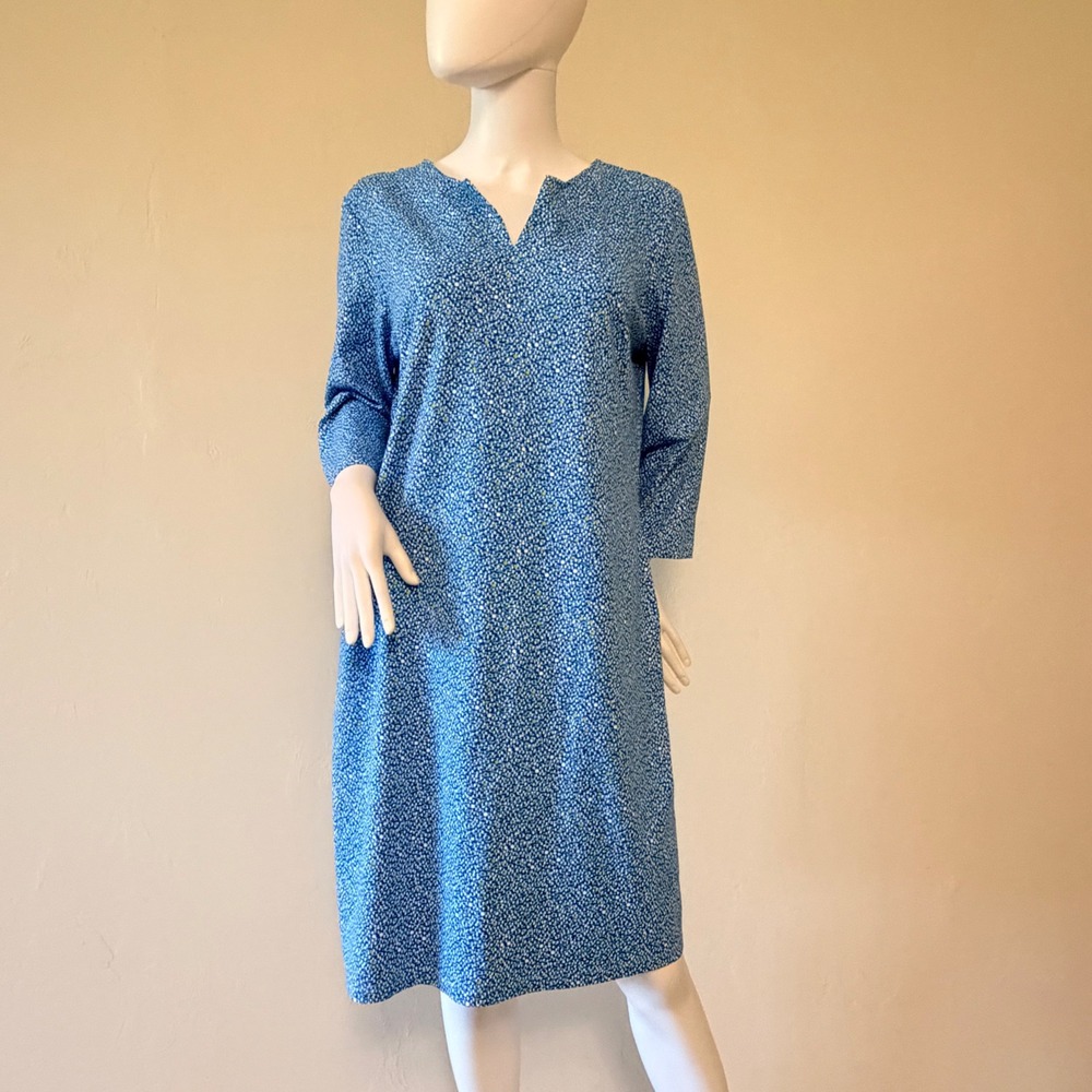 J.McLaughlin Women's Blue Mosaic Catalina‎  Shift Dress XL Split Neck 3/4 Sleeve